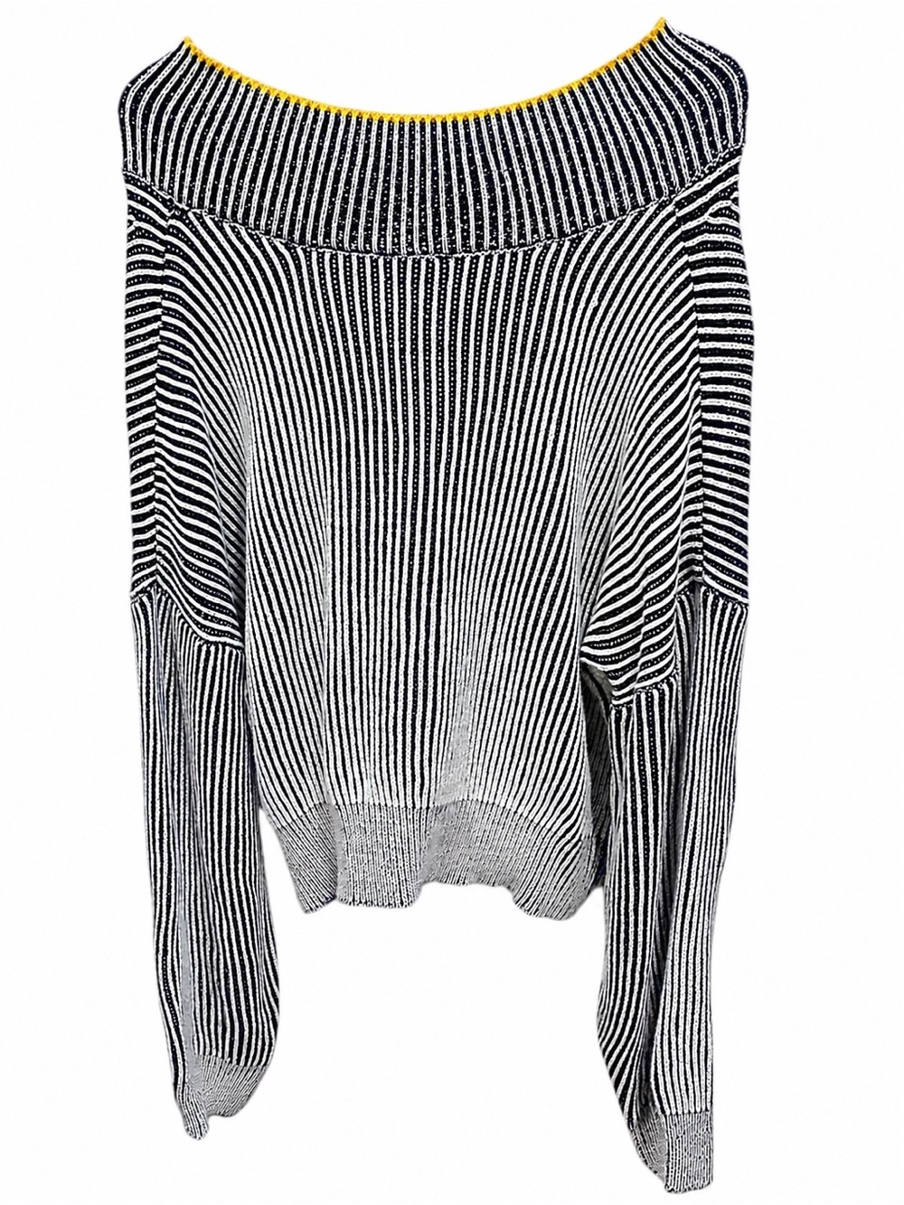 CUPSHE NWT Oversized Ribbed Striped V-Neck Sweater Black White Size L - Picture 3 of 6
